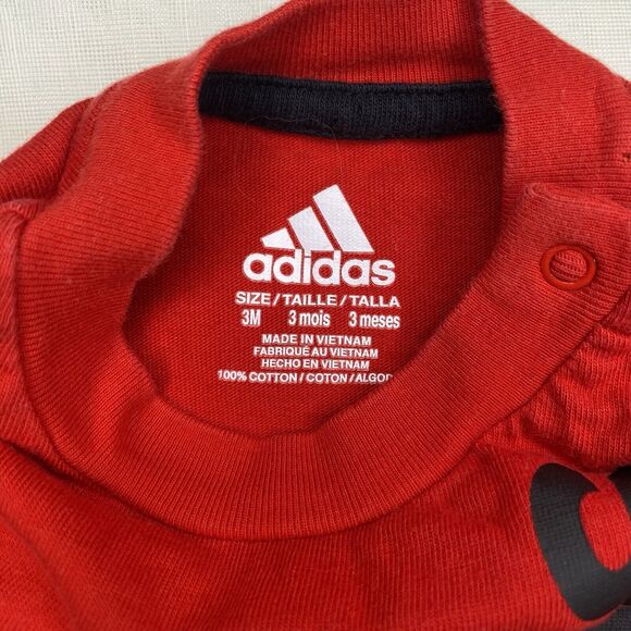 Adidas Unisex Baby Long Sleeve Bodysuit Size 3M Red w/ Black Logo - Picture 4 of 4